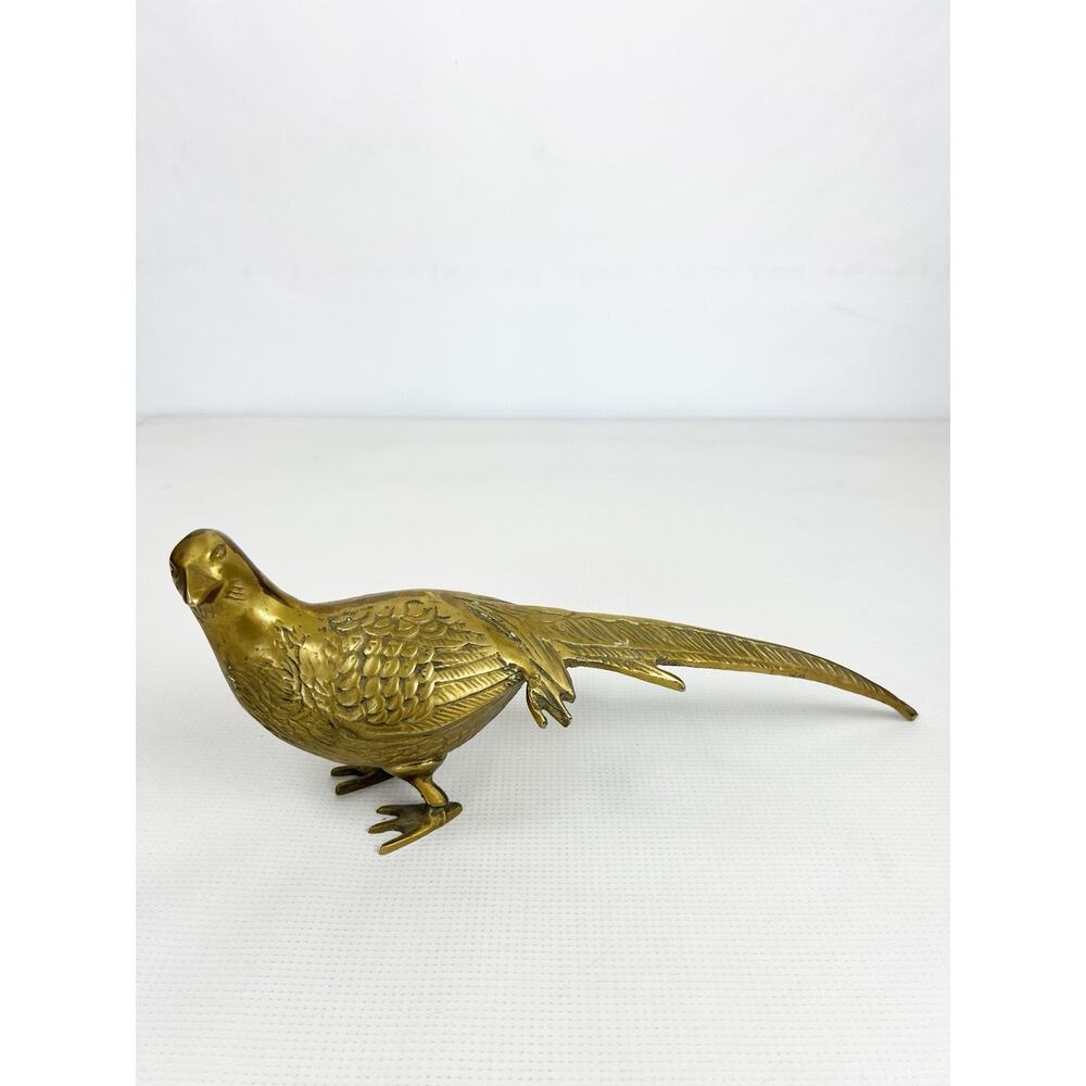 Vintage Large Brass Pheasant Bird Sculpture 15” Long Figurine Decor MCM Patina